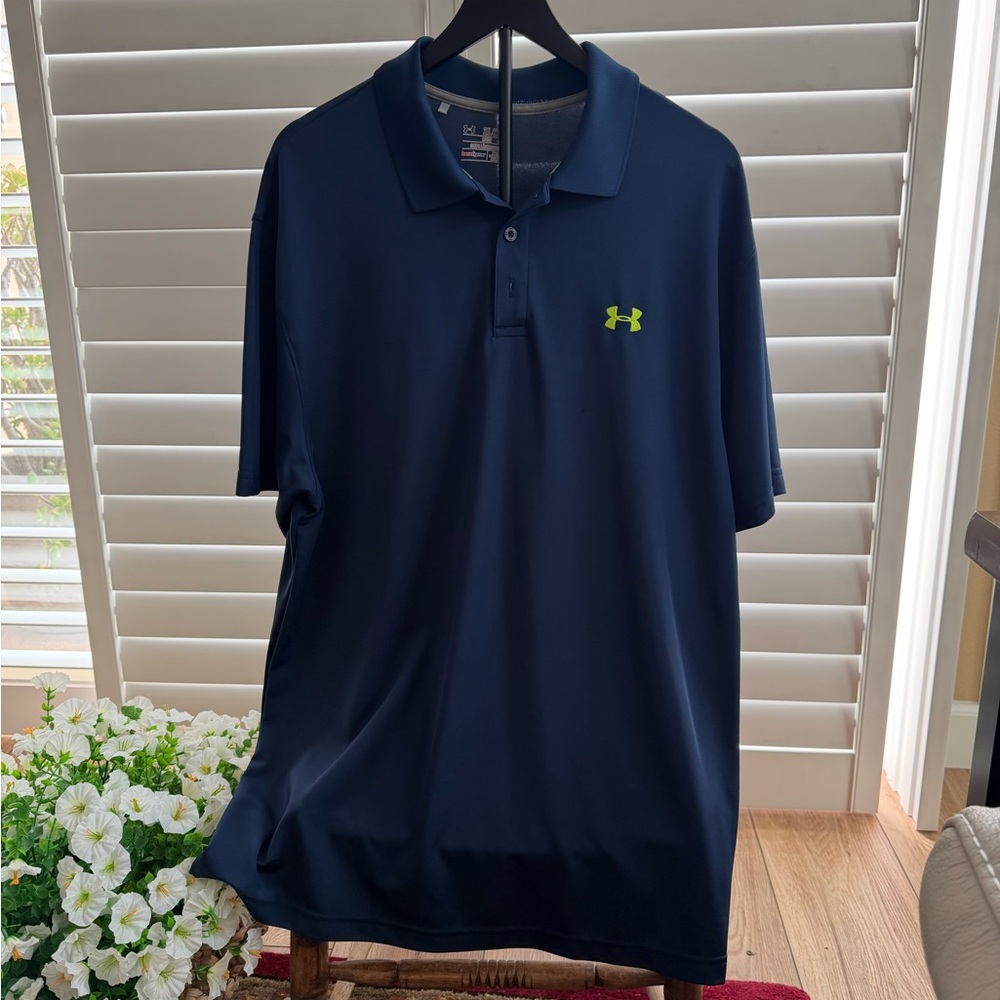 Under Armour Men's Dark Navy Polo with Lime Accent